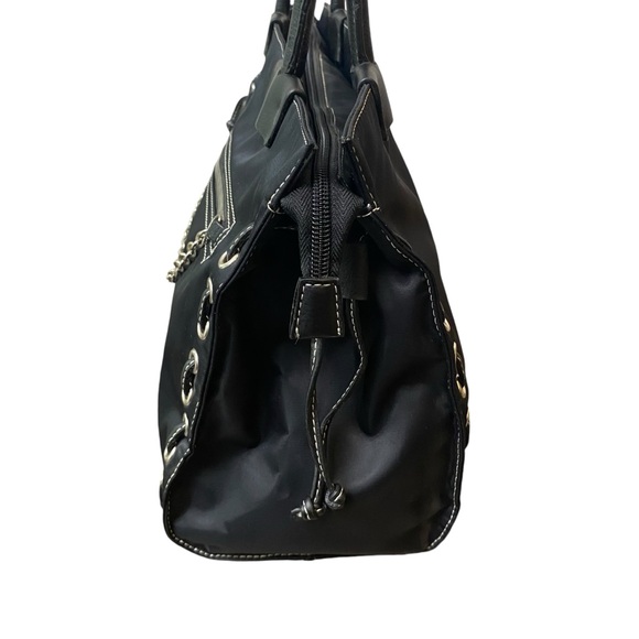 Y2K Style Large Black Tote Bag With Metal Grommet & Chain Detail - Picture 7 of 10